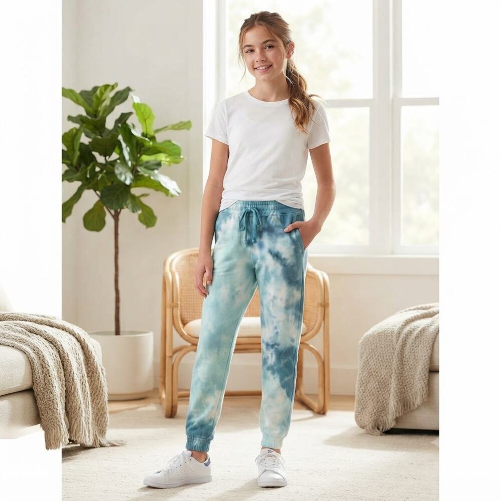 Boho Zuni Kids Girls Blue Tie Dye Jogger Sweatpants NWT 6X